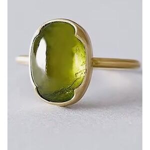 Gold Tone Ring‎ Olive Green Oval Stone Statement Cocktail Ring Fashion Jewelry